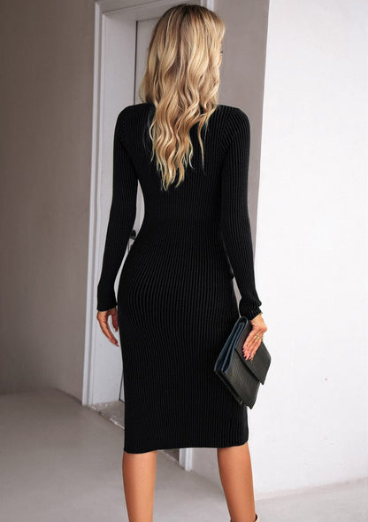 Cozy Ribbed Slit Sweater Dress Dresses The Nichole Collection
