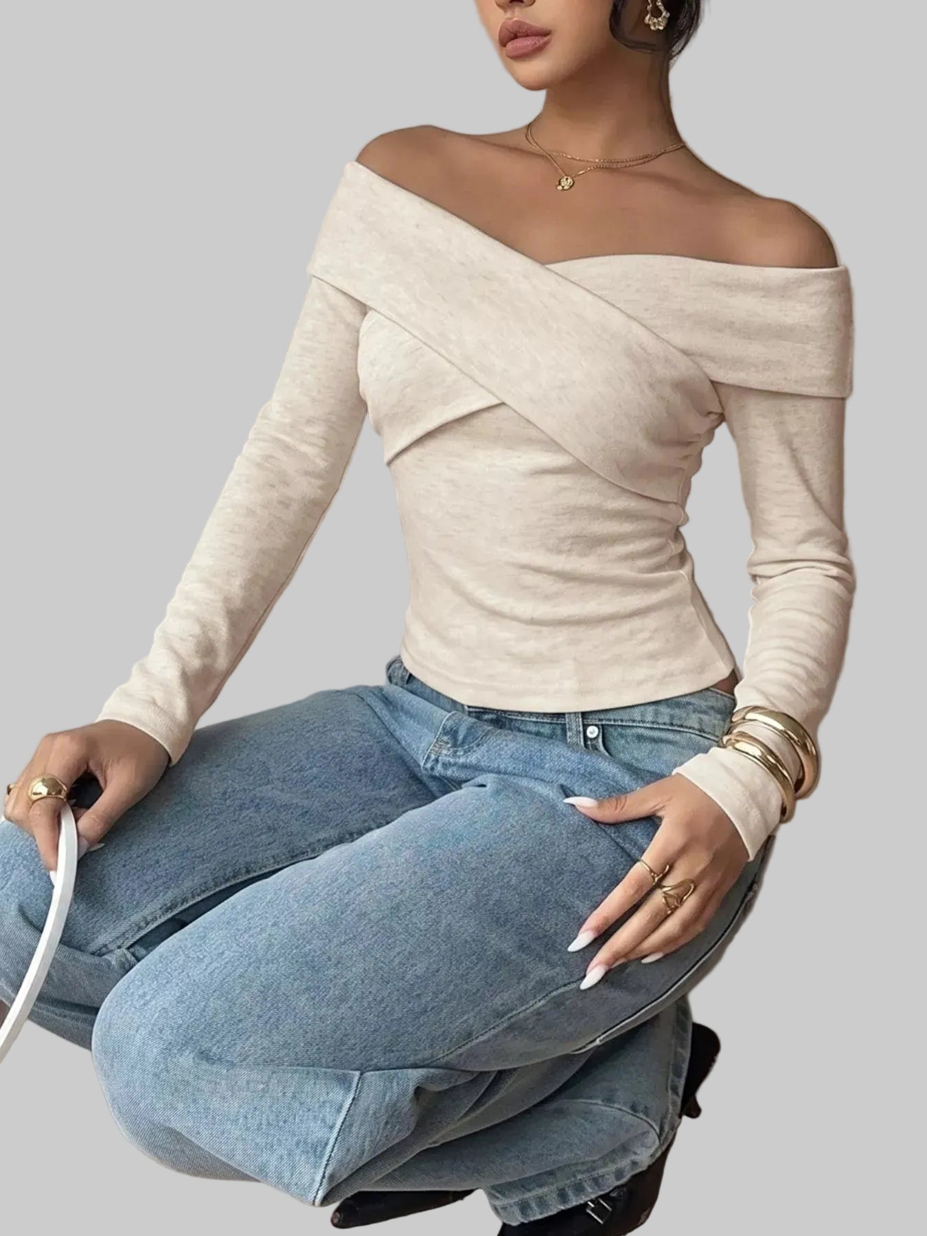 Crisscross Off-Shoulder Long Sleeve Top The Nichole Collection - Official Site