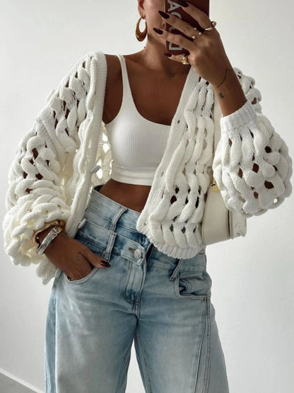 Crochet Button Up Cardigan Off White / S The Nichole Collection