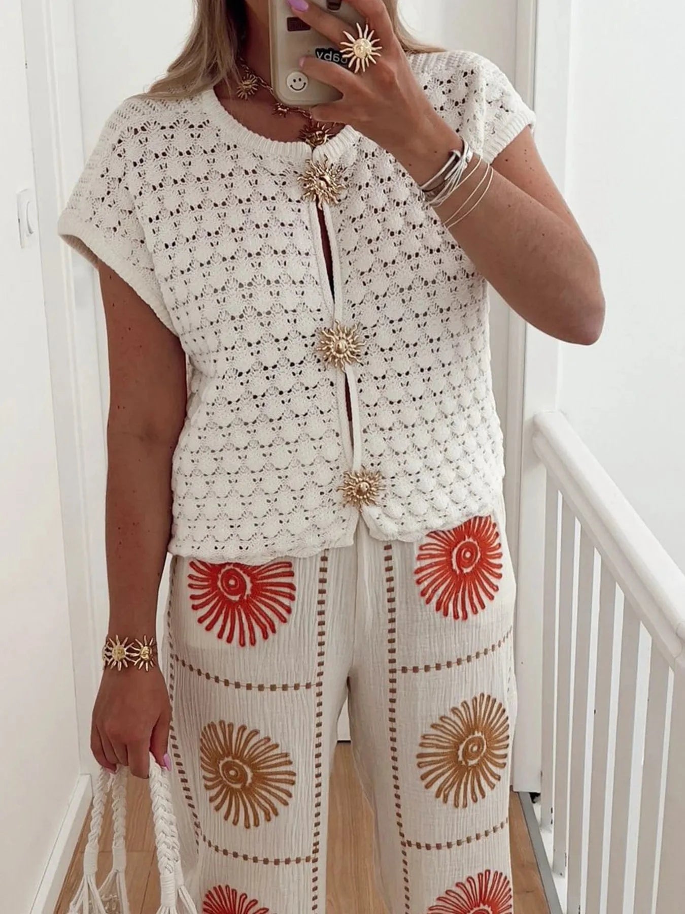 Crochet Short Sleeve Button Front Cardigan Sweaters The Nichole Collection