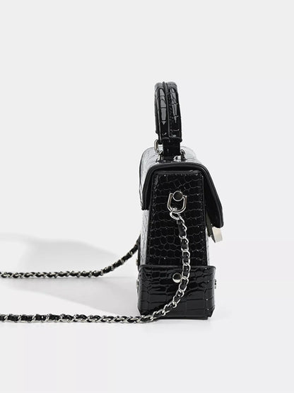 Crocodile Pattern Flap Crossbody Bag Black / One Size The Nichole Collection - Official Site