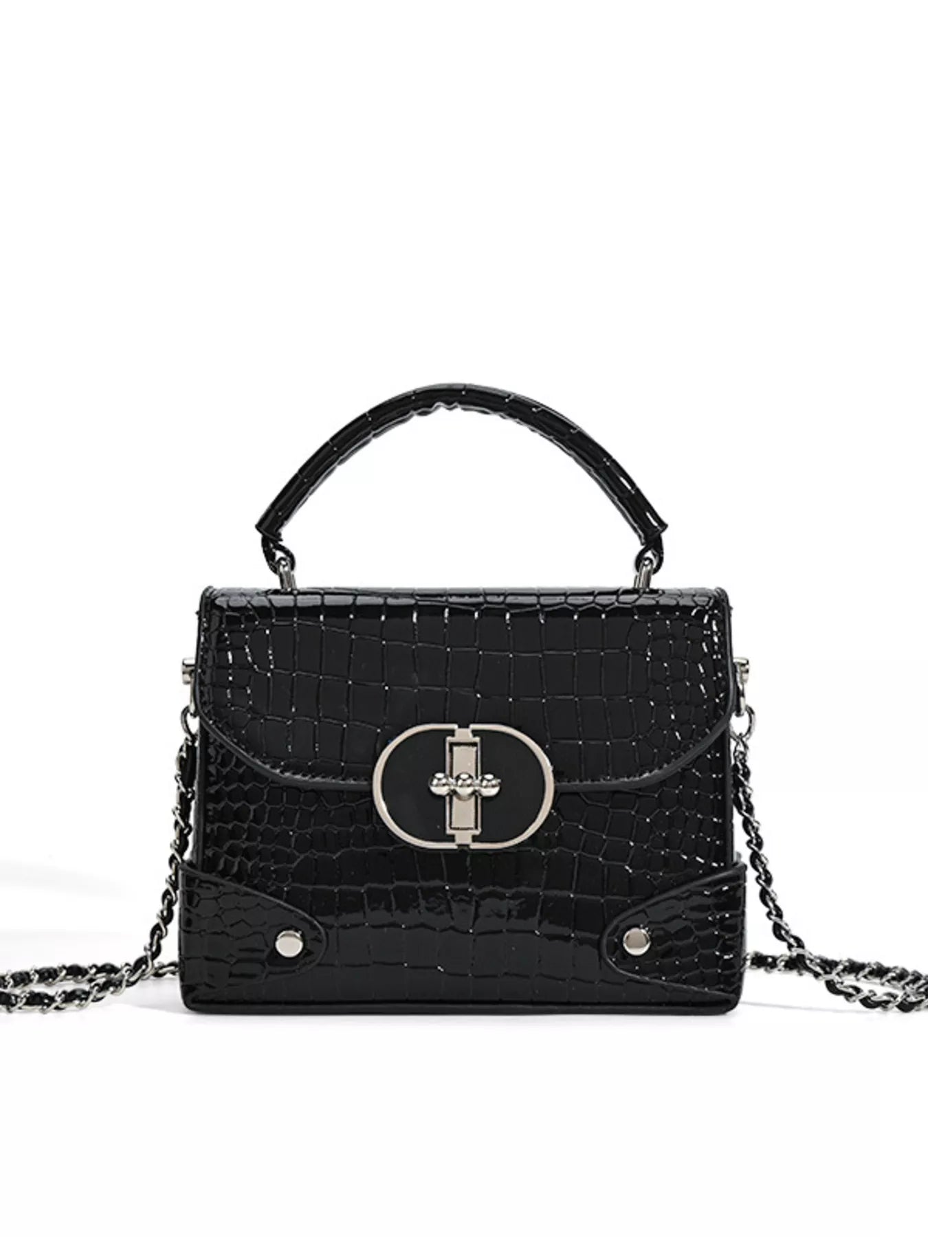 Crocodile Pattern Flap Crossbody Bag Black / One Size The Nichole Collection - Official Site