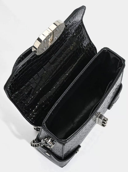Crocodile Pattern Flap Crossbody Bag Black / One Size The Nichole Collection - Official Site