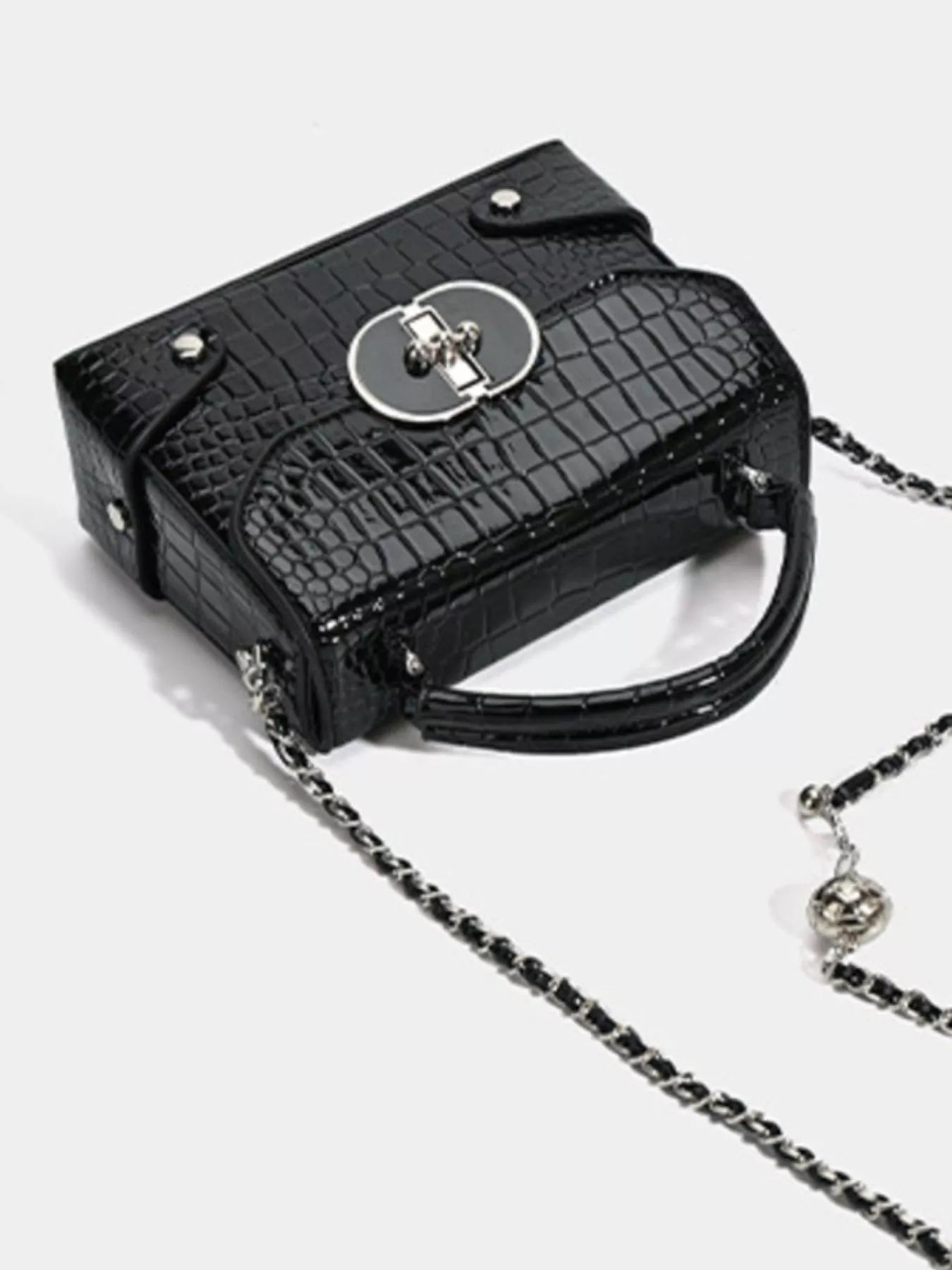 Crocodile Pattern Flap Crossbody Bag Black / One Size The Nichole Collection - Official Site
