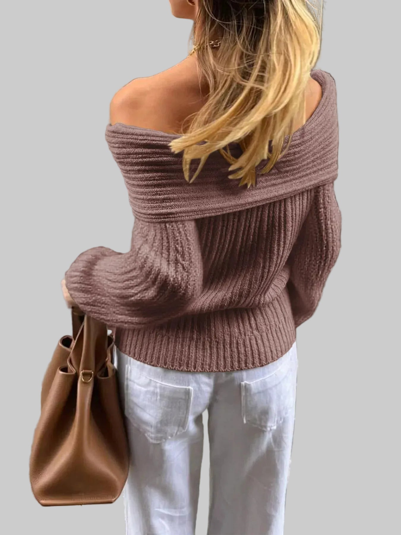 Cropped Off-Shoulder Ribbed Knit Sweater The Nichole Collection - Official Site