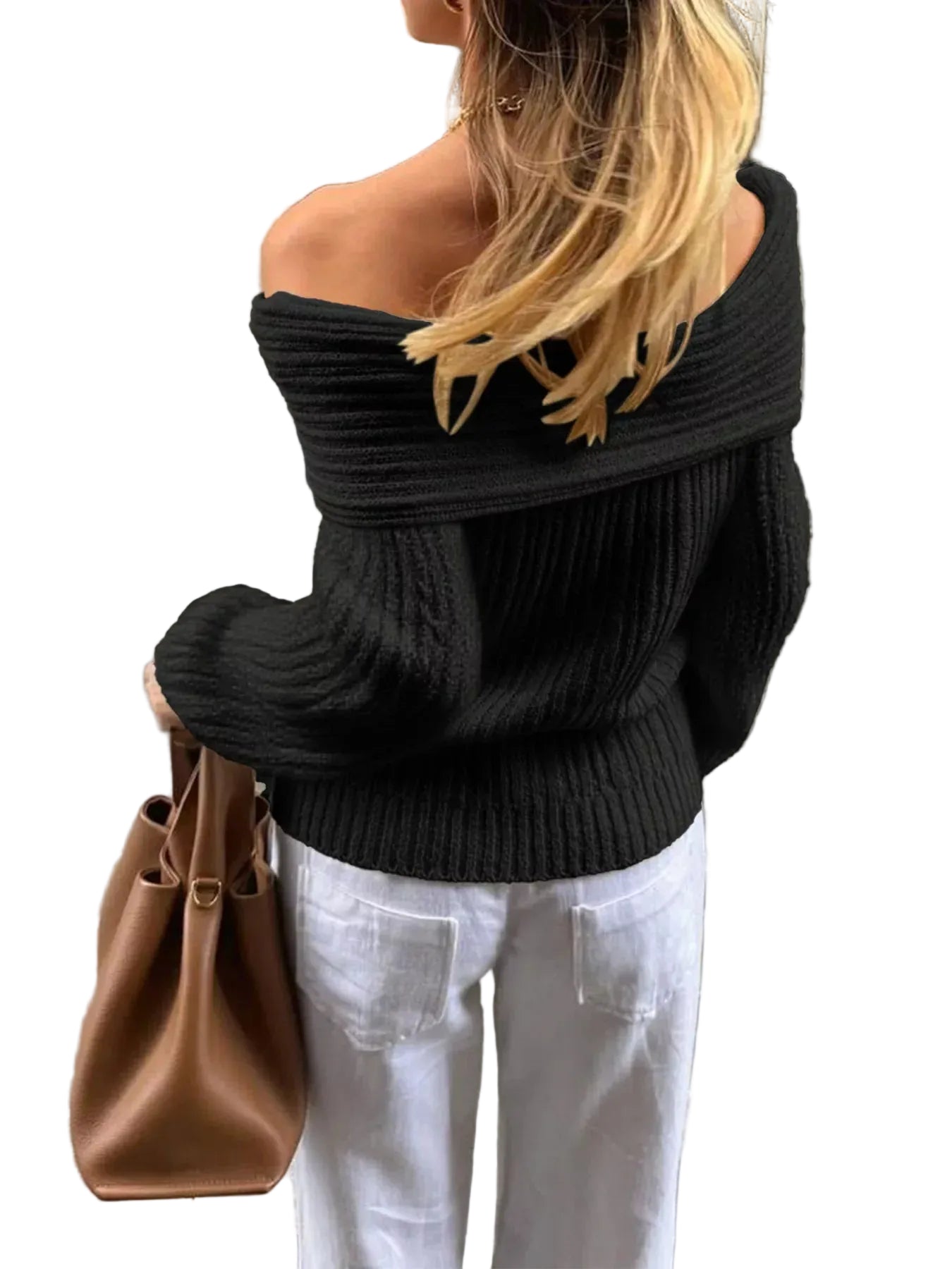 Cropped Off-Shoulder Ribbed Knit Sweater The Nichole Collection - Official Site