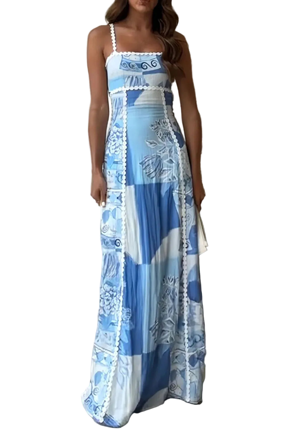 Cutout Back Printed Square Neck Maxi Dress Light Blue / S The Nichole Collection - Official Site