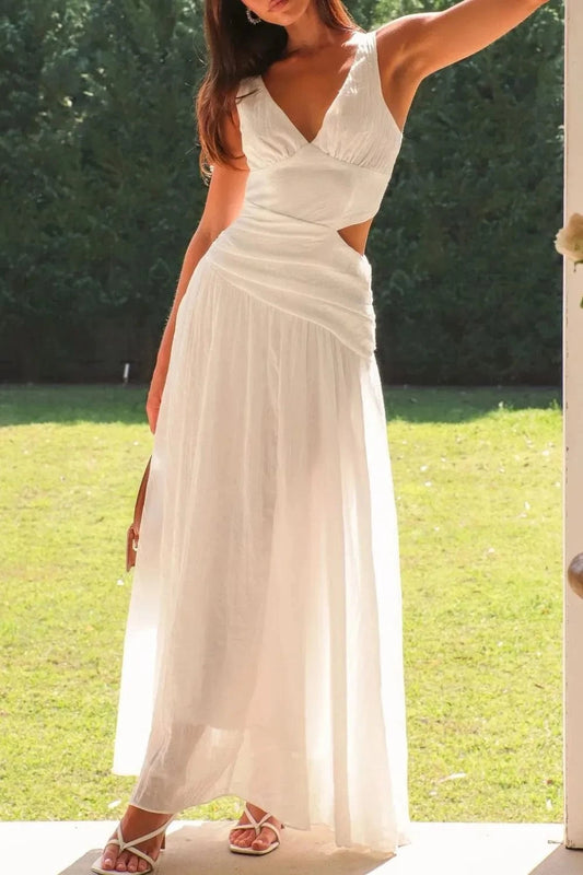 Cutout Back V-Neck Dress White / S The Nichole Collection