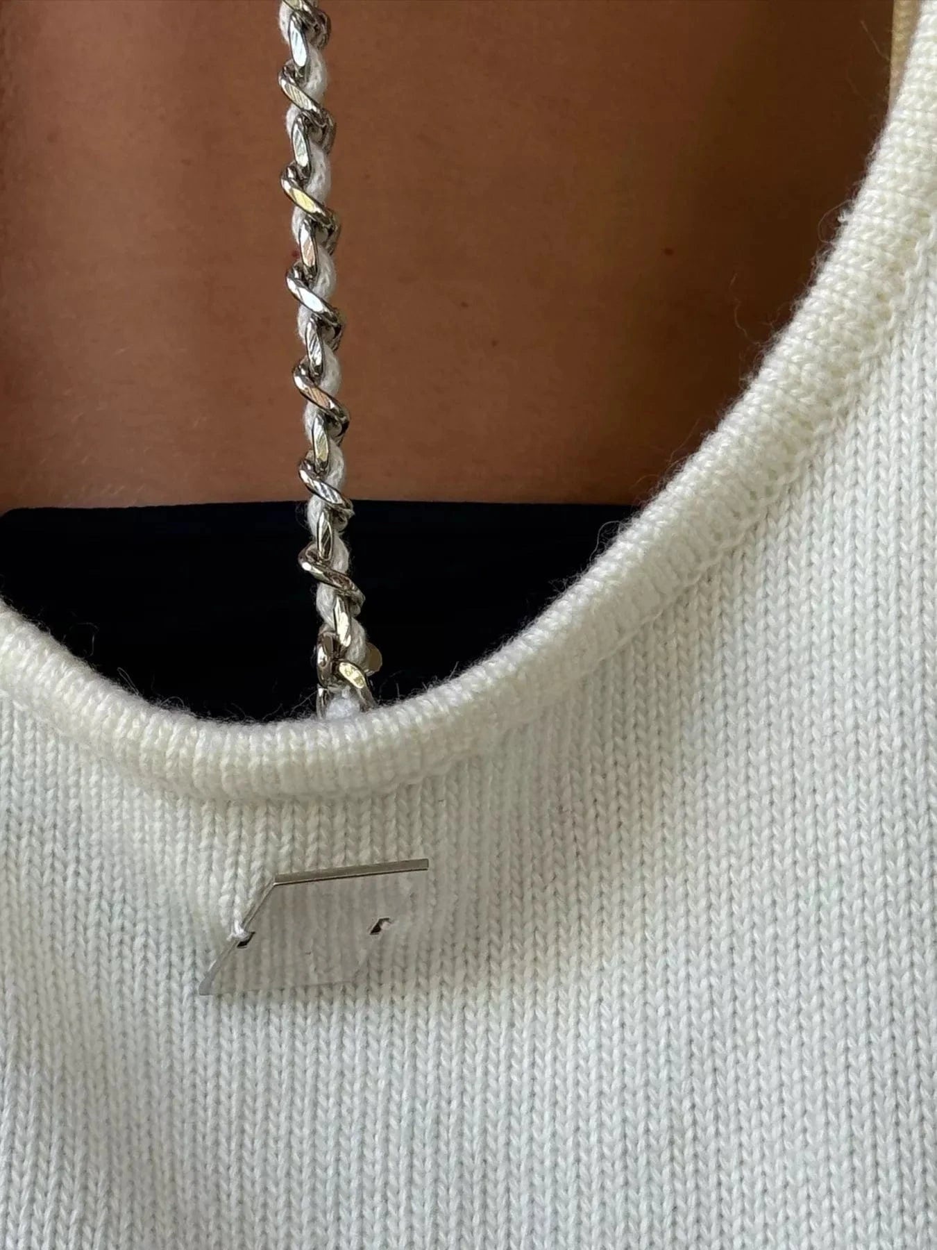 Cutout Round Neck Sweater with Faux Pearl Back Sweaters The Nichole Collection