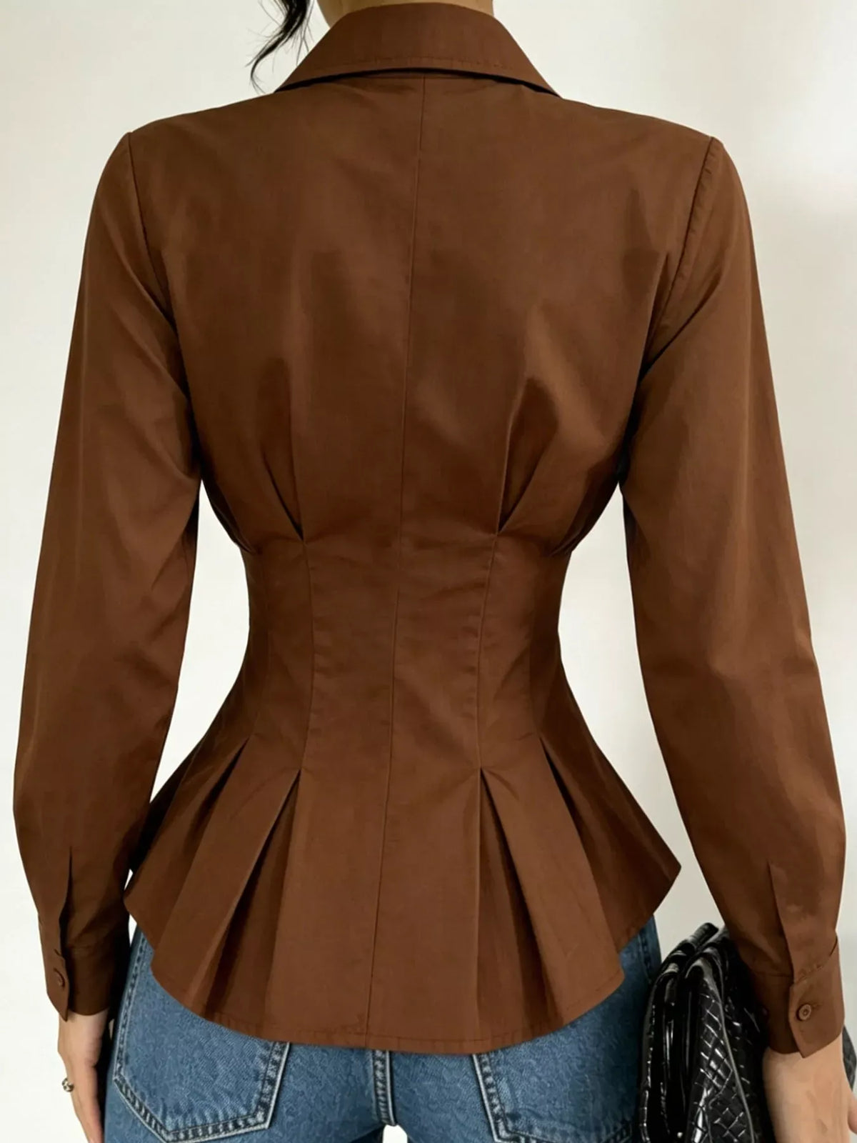 Button-Down Peplum Blouse with Fitted Waist The Nichole Collection