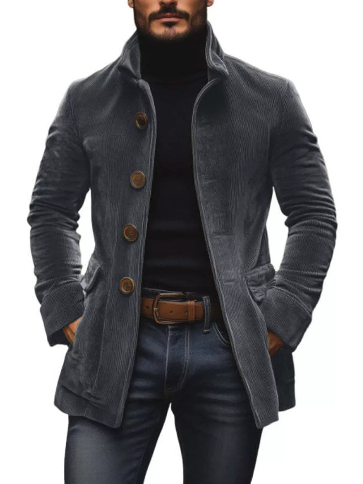 Men's Vintage Single-Breasted Stand-Collar Coat Jonathan M Collection