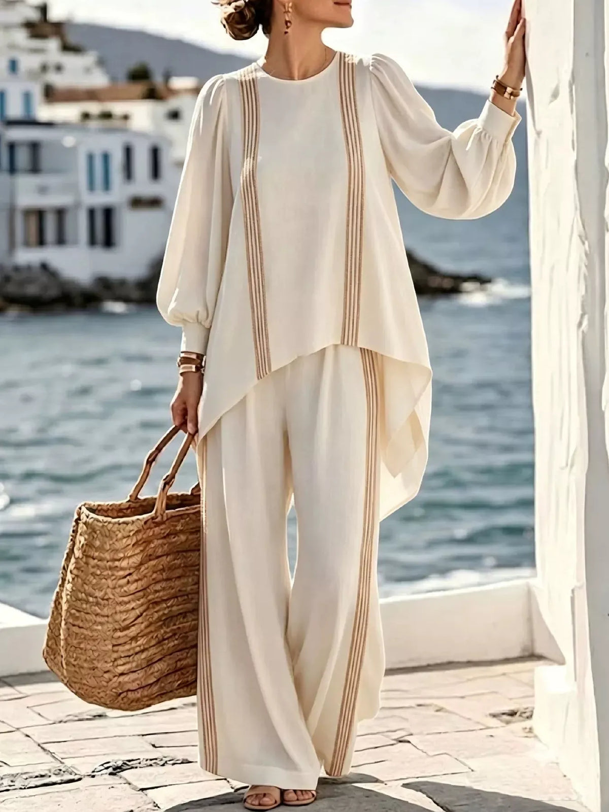 Striped Round-Neck Top & Pants Set The Nichole Collection - Official Site