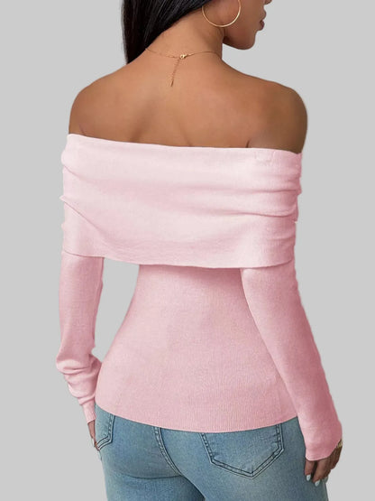 Off-Shoulder Slim-Fit Ribbed Knit Top The Nichole Collection