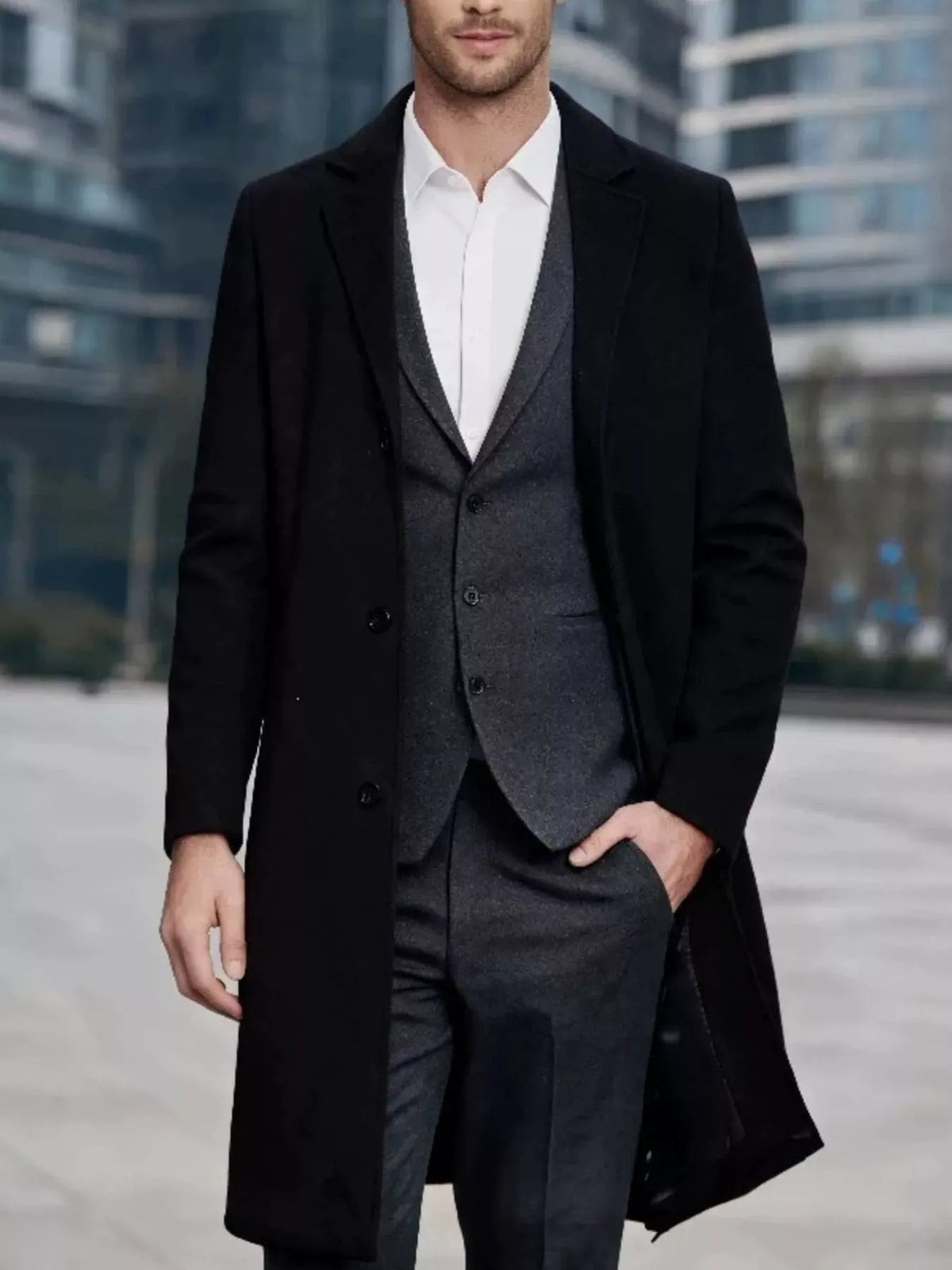 Men's Slim-Fit Lapel-Collar Overcoat Jonathan M Collection