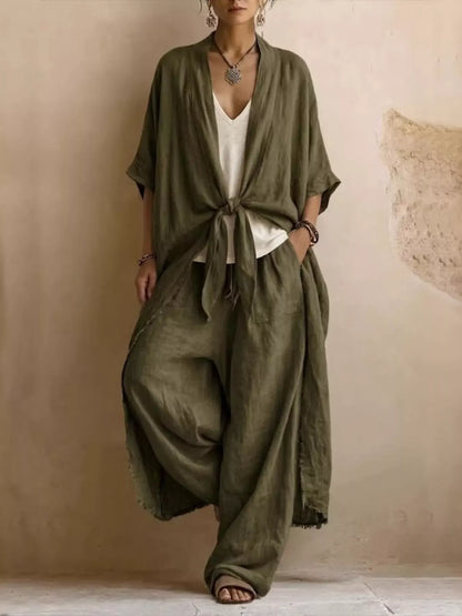 Tie-Front Cardigan & Wide-Leg Pants Set The Nichole Collection - Official Site