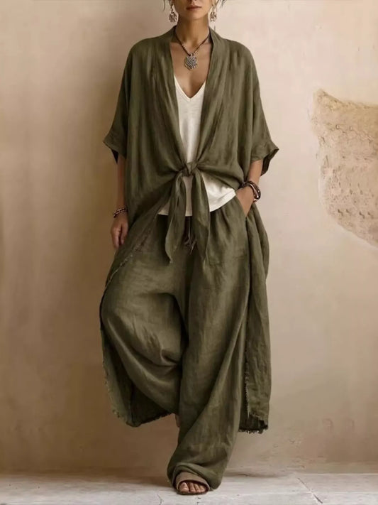 Tie-Front Cardigan & Wide-Leg Pants Set | The Nichole Collection