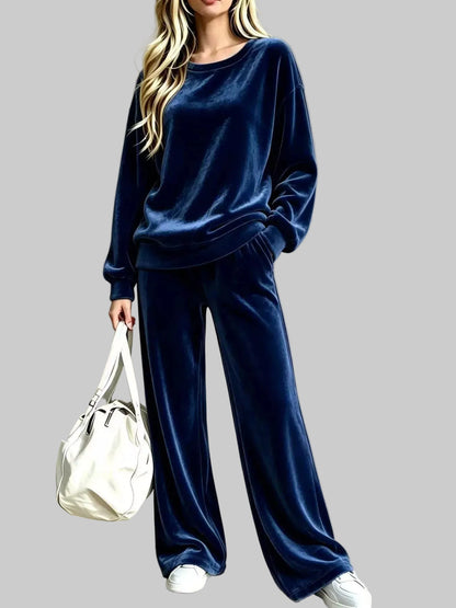 Velvet Dropped-Shoulder Top & Wide-Leg Pants Set The Nichole Collection - Official Site