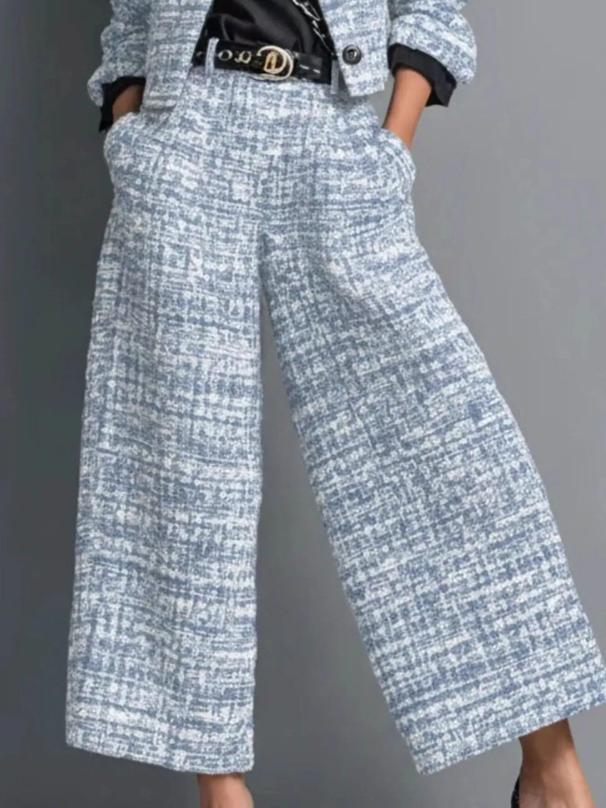 Tweed Cropped Jacket & Wide-Leg Pants Set The Nichole Collection - Official Site