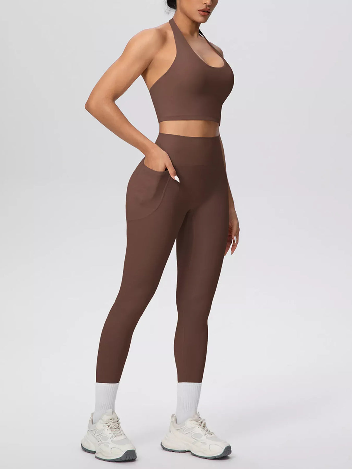 Halter-Neck Crop Top and High-Waisted Leggings Active Set The Nichole Collection - Official Site