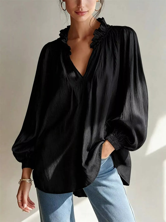 Ruffle Trim Long-Sleeve Blouse | The Nichole Collection