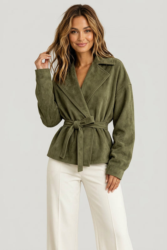 Tie-Waist Lapel Collar Jacket The Nichole Collection