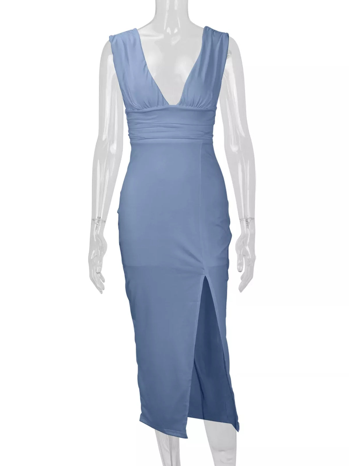 Sleeveless Deep V-Neck Ruched High-Slit Bodycon Dress The Nichole Collection - Official Site