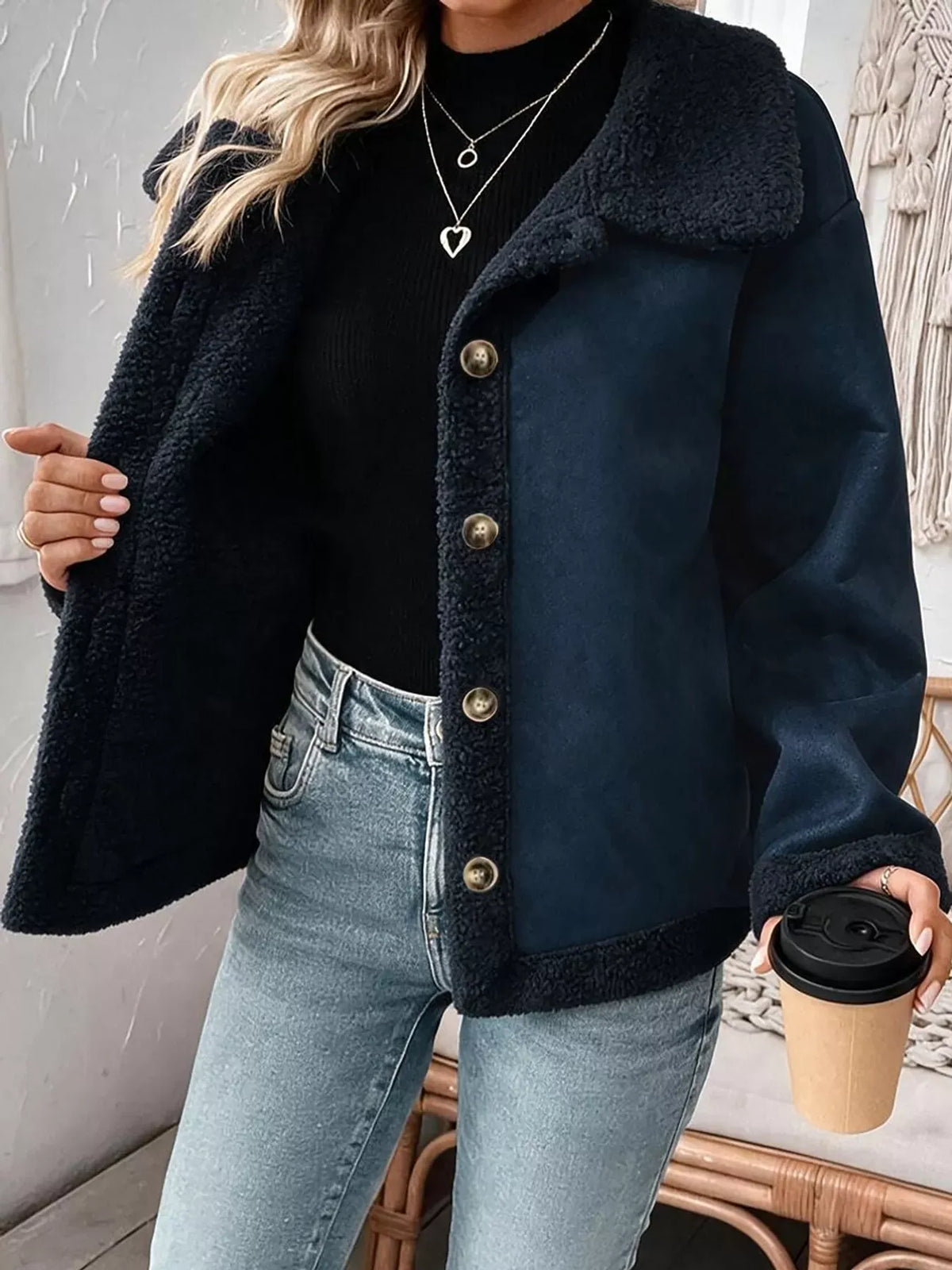 Cashmere-Blend Suede Sherpa Jacket The Nichole Collection