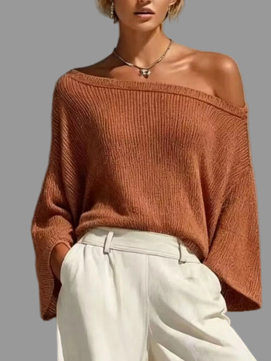 ONE-SHOULDER KNIT TOP & HIGH-WAIST PANTS SET The Nichole Collection - Official Site
