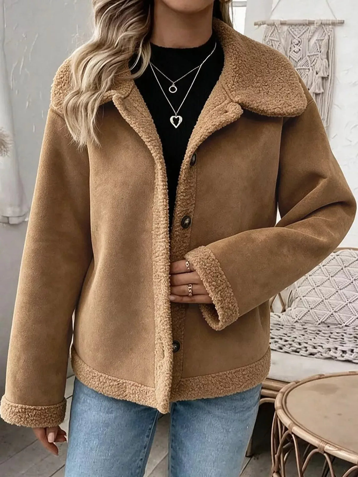 Cashmere-Blend Suede Sherpa Jacket The Nichole Collection