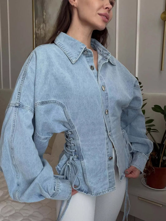 Lace-Up Side Button-Front Denim Jacket The Nichole Collection - Official Site