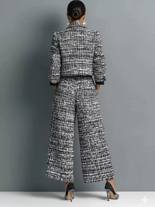 Tweed Cropped Jacket & Wide-Leg Pants Set The Nichole Collection - Official Site