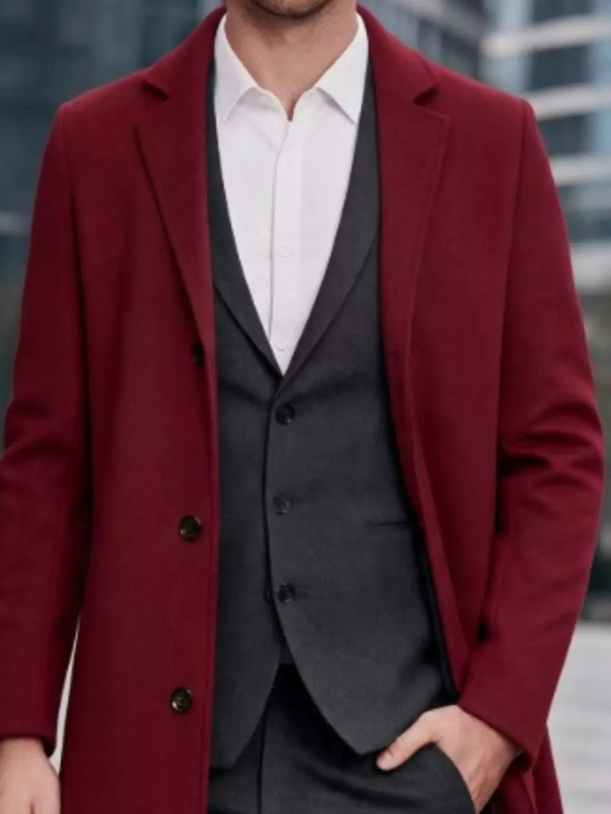 Men's Slim-Fit Lapel-Collar Overcoat Jonathan M Collection
