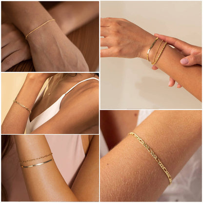 Dainty Gold Stackable Chain Bracelet Set The Nichole Collection
