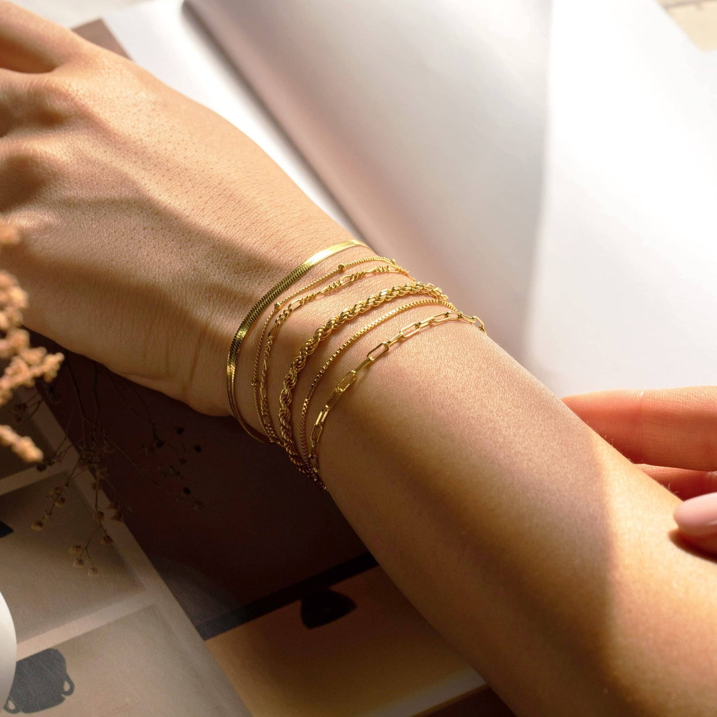 Dainty Gold Stackable Chain Bracelet Set The Nichole Collection