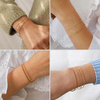 Dainty Gold Stackable Chain Bracelet Set The Nichole Collection