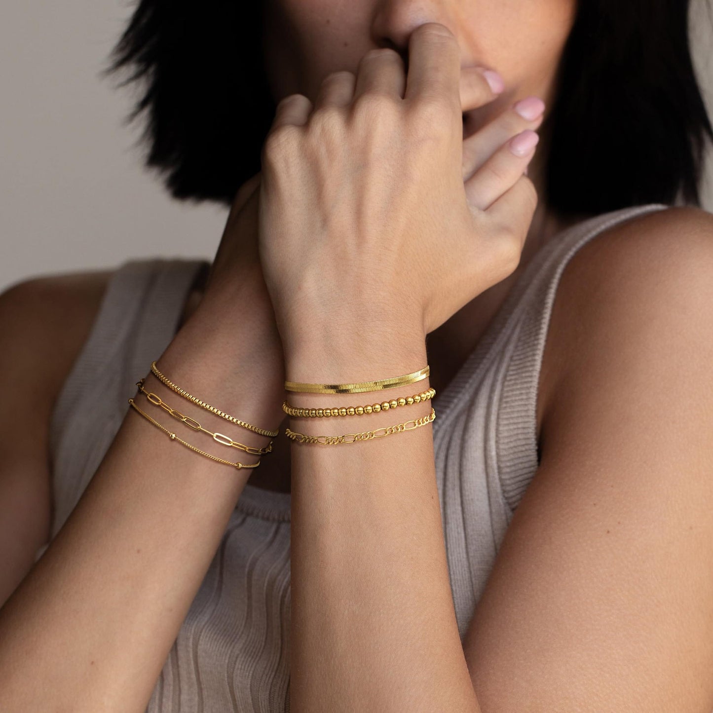 Dainty Gold Stackable Chain Bracelet Set The Nichole Collection