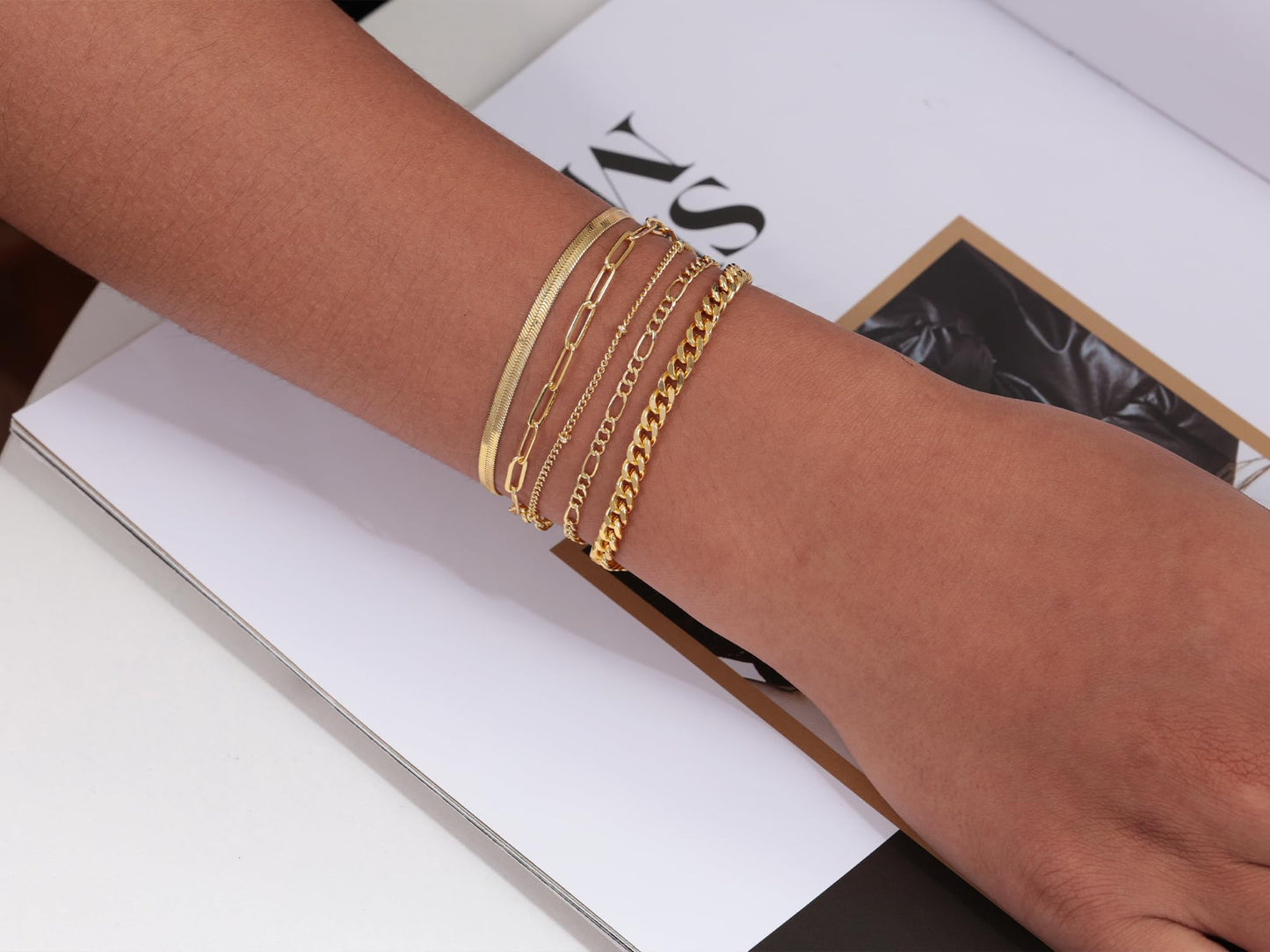Dainty Gold Stackable Chain Bracelet Set The Nichole Collection