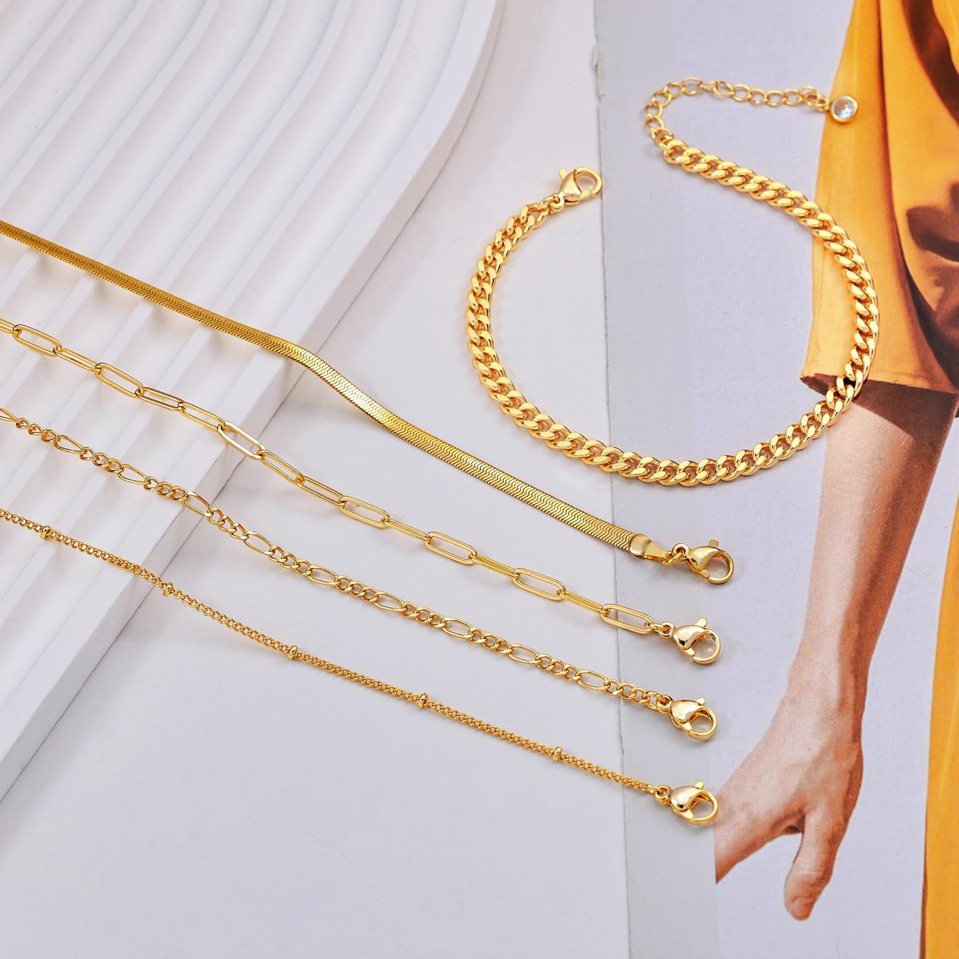 Dainty Gold Stackable Chain Bracelet Set The Nichole Collection