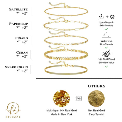 Dainty Gold Stackable Chain Bracelet Set The Nichole Collection
