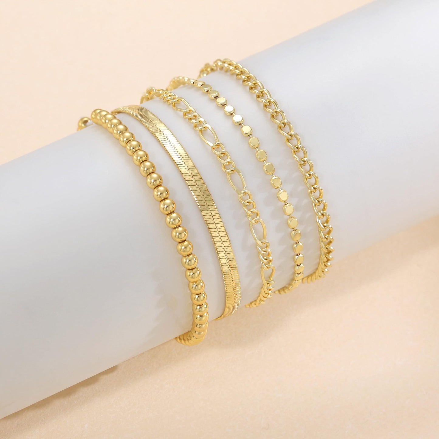 Dainty Gold Stackable Chain Bracelet Set | The Nichole Collection