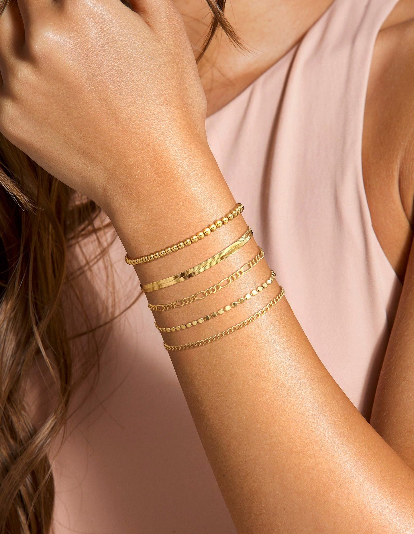 Dainty Gold Stackable Chain Bracelet Set | The Nichole Collection