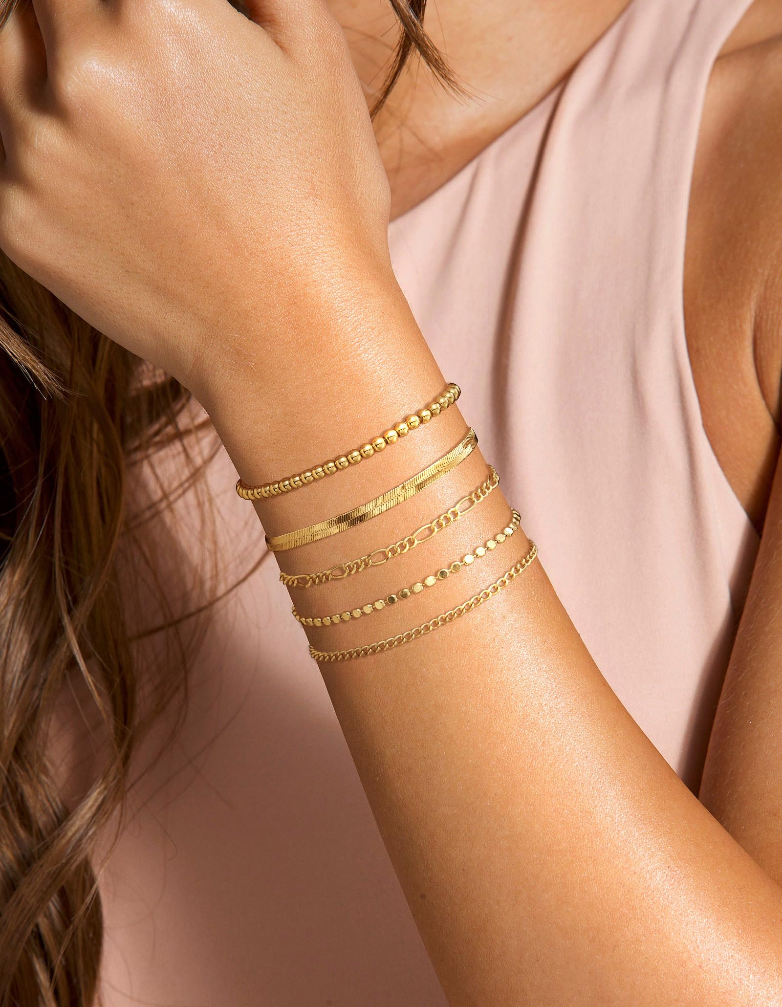 Dainty Gold Stackable Chain Bracelet Set | The Nichole Collection