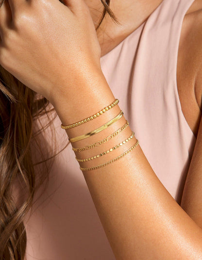 Dainty Gold Stackable Chain Bracelet Set | The Nichole Collection