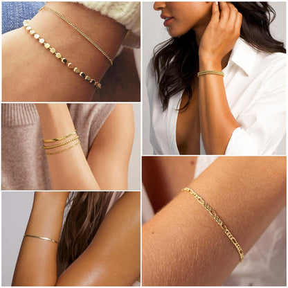 Dainty Gold Stackable Chain Bracelet Set | The Nichole Collection