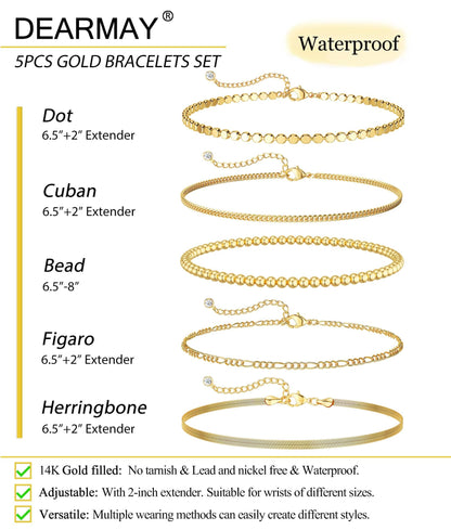 Dainty Gold Stackable Chain Bracelet Set | The Nichole Collection