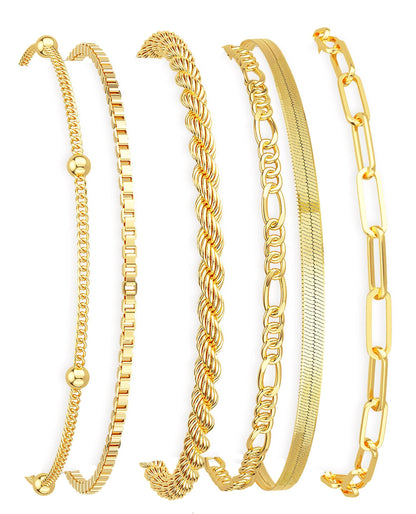 Dainty Gold Stackable Chain Bracelet Set | The Nichole Collection