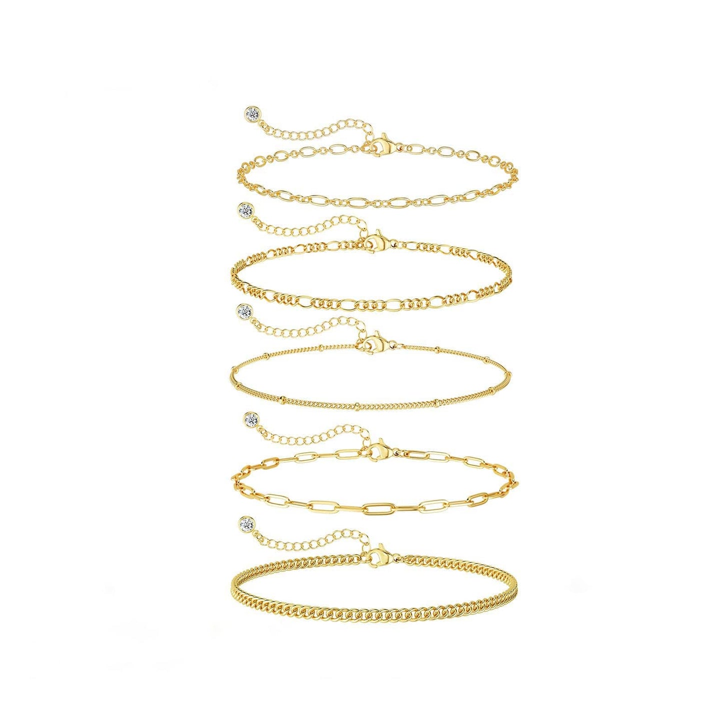 Dainty Gold Stackable Chain Bracelet Set | The Nichole Collection