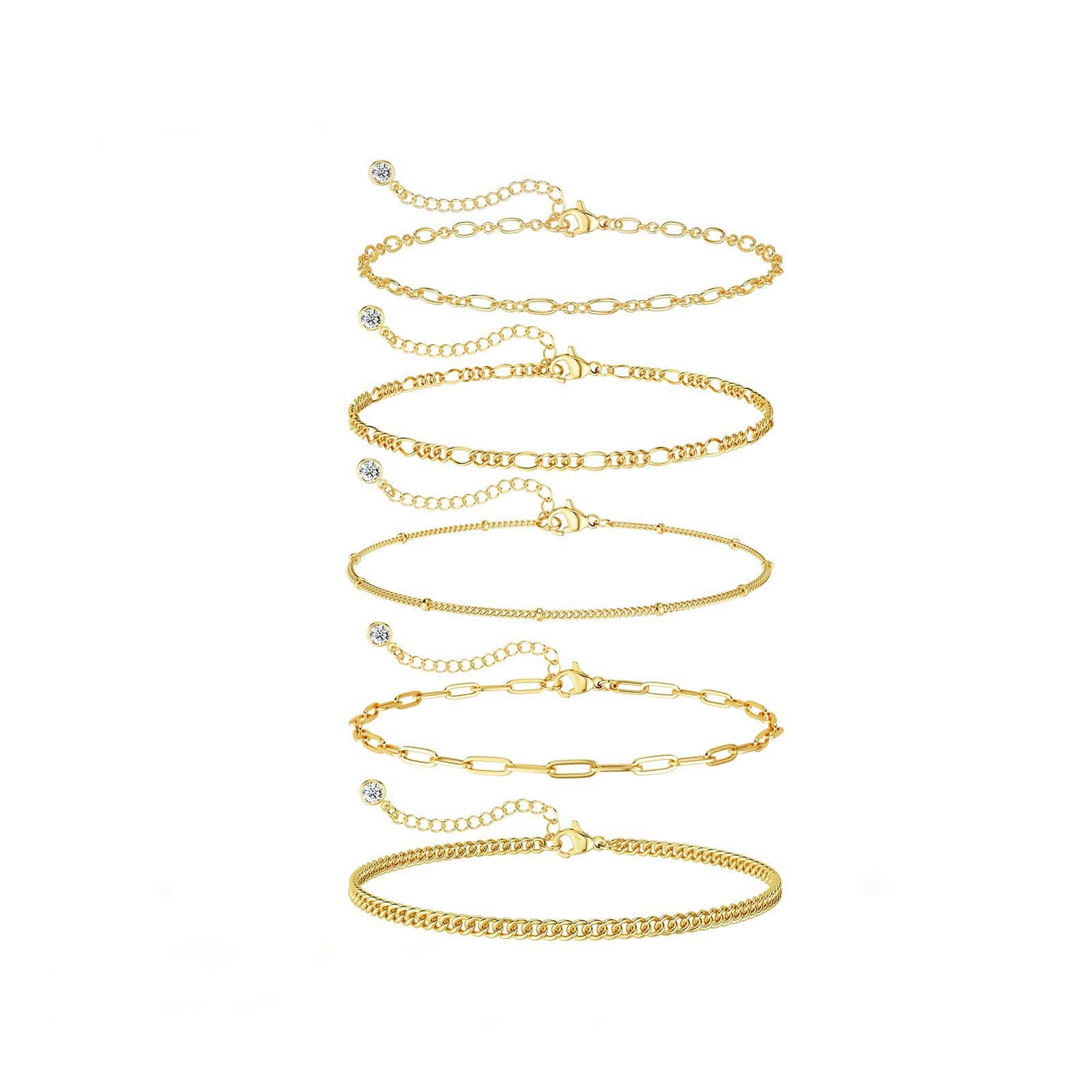 Dainty Gold Stackable Chain Bracelet Set | The Nichole Collection
