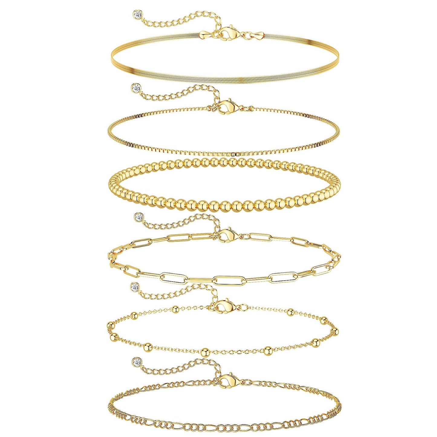 Dainty Gold Stackable Chain Bracelet Set | The Nichole Collection