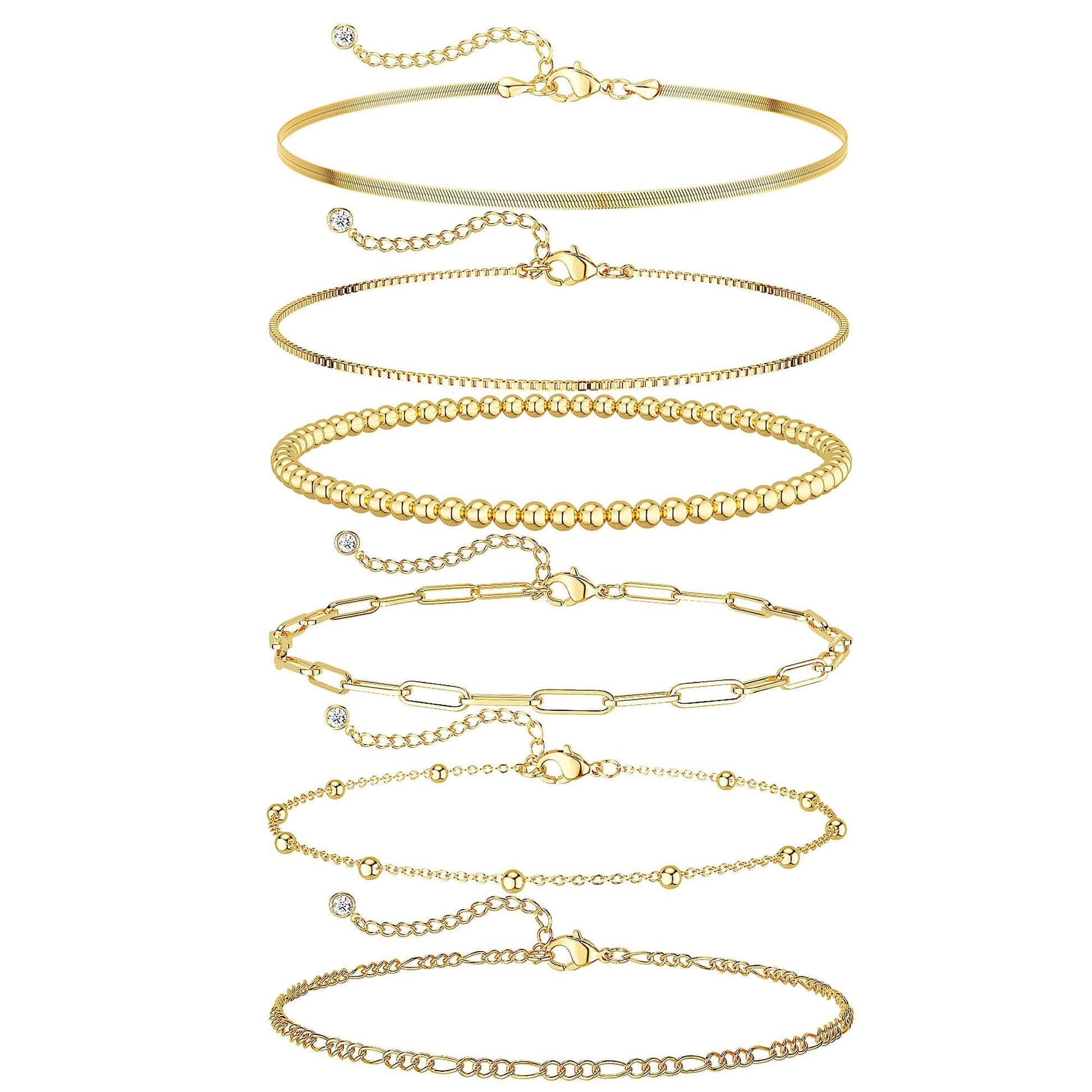 Dainty Gold Stackable Chain Bracelet Set | The Nichole Collection